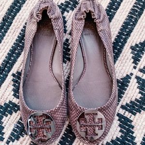 Tory Burch Reva Flat Snakeskin Gunmetal